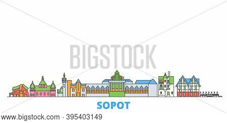 Poland, Sopot Line Cityscape, Flat Vector. Travel City Landmark, Oultine Illustration, Line World Ic
