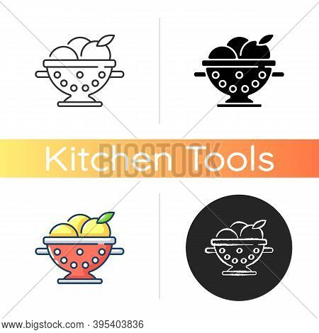 Colander Icon. Strainer To Rinse Fruits. Wash Fruits In Pot With Holes. Kitchen Tool For Cooking. Ut