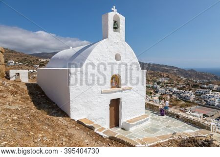Chora, Ios Island, Greece- 20 September 2020: View Of The Saint Eleftherios, Small Traditional Churc