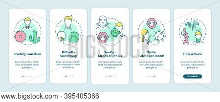 Sore Throat Symptoms Onboarding Mobile App Page Screen With Concepts. Scratchy Sensation, Hoarse Voi