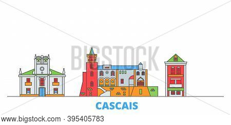 Portugal, Cascais Line Cityscape, Flat Vector. Travel City Landmark, Oultine Illustration, Line Worl
