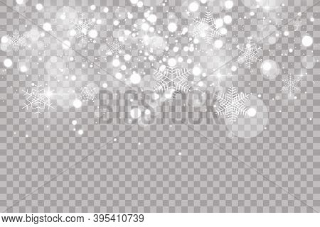 Stock Vector Illustration Falling Snow. Snowflakes, Snowfall. Transparent Background. Fall Of Snow.