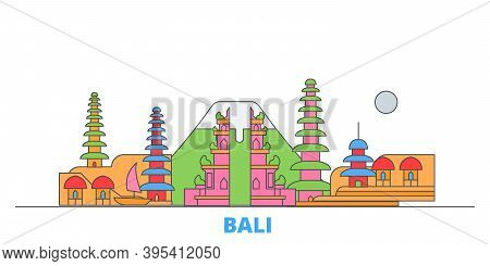 Indonesia, Bali Line Cityscape, Flat Vector. Travel City Landmark, Oultine Illustration, Line World 