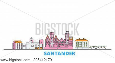 Spain, Santander Line Cityscape, Flat Vector. Travel City Landmark, Oultine Illustration, Line World