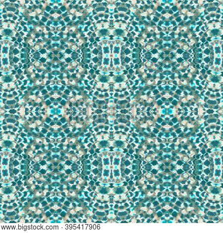 Seamless Snake Skin Pattern. Trendy Safari Illustration. Reptile Leather Wild Print. Turquoise And G