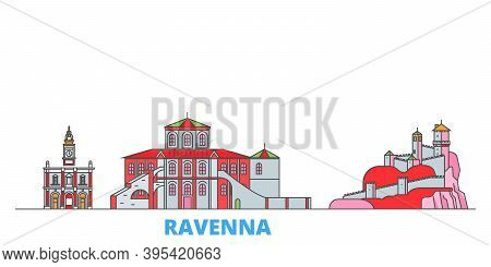 Italy, Ravenna Line Cityscape, Flat Vector. Travel City Landmark, Oultine Illustration, Line World I