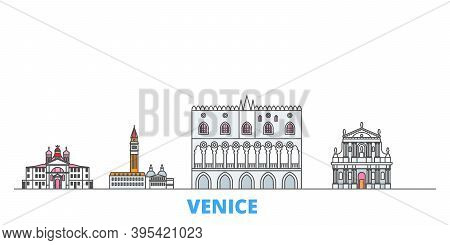 Italy, Venice Landmark Line Cityscape, Flat Vector. Travel City Landmark, Oultine Illustration, Line