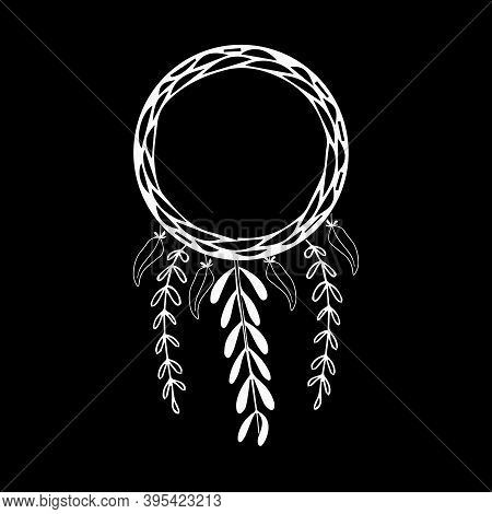 Dream Catcher Poster White On Black Background