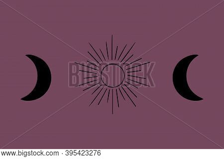 Bohemian Hand Drawn Sun And Moon. Tattoo Design.vector Illustration. Alchemy Symbol.