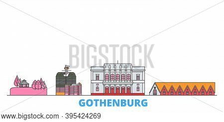Sweden, Gothenburg Line Cityscape, Flat Vector. Travel City Landmark, Oultine Illustration, Line Wor