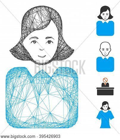 Vector Net Bureaucrat Woman. Geometric Hatched Frame 2d Net Made From Bureaucrat Woman Icon, Designe