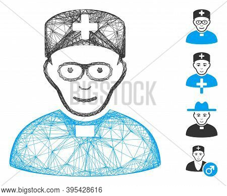 Vector Net Monastic Doctor. Geometric Wire Frame Flat Net Made From Monastic Doctor Icon, Designed F