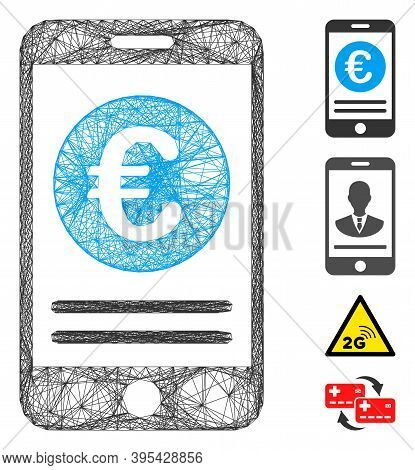 Vector Net Euro Smartphone Banking. Geometric Hatched Frame Flat Net Made From Euro Smartphone Banki