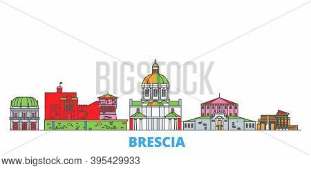 Italy, Brescia Line Cityscape, Flat Vector. Travel City Landmark, Oultine Illustration, Line World I
