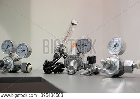 Moscow, Russia - January 5, 2020: Metalworking Exhibition. Gas Flowrate Regulators And Flow Measurin
