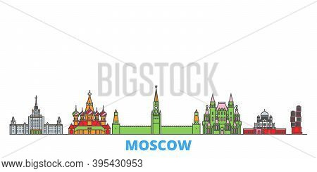 Russia, Moscow Line Cityscape, Flat Vector. Travel City Landmark, Oultine Illustration, Line World I