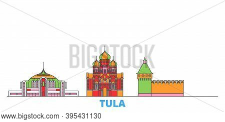 Russia, Tula Line Cityscape, Flat Vector. Travel City Landmark, Oultine Illustration, Line World Ico