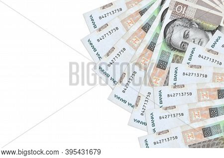 10 Croatian Kuna Bills Lies Isolated On White Background With Copy Space. Rich Life Conceptual Backg