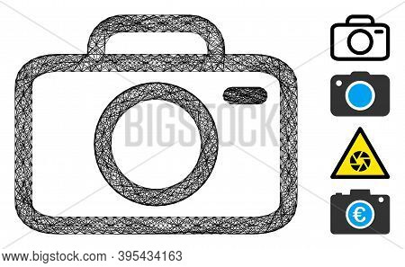 Vector Wire Frame Camera. Geometric Wire Frame 2d Net Made From Camera Icon, Designed From Crossing 