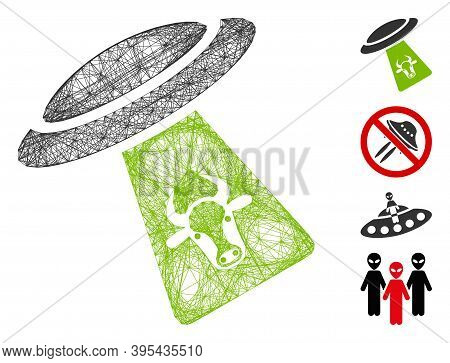 Vector Net Cattle Ufo Abduction. Geometric Hatched Frame 2d Net Generated With Cattle Ufo Abduction 