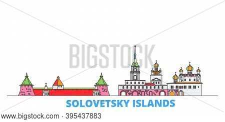 Russia, Solovetsky Islands Line Cityscape, Flat Vector. Travel City Landmark, Oultine Illustration, 