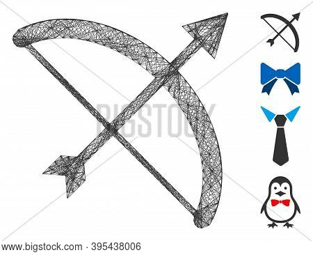 Vector Net Archery Bow. Geometric Linear Frame Flat Net Made From Archery Bow Icon, Designed From Cr