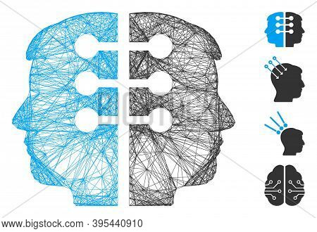 Vector Wire Frame Dual Head Interface. Geometric Linear Frame Flat Network Generated With Dual Head 