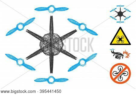 Vector Wire Frame Hexacopter. Geometric Wire Frame Flat Network Based On Hexacopter Icon, Designed F