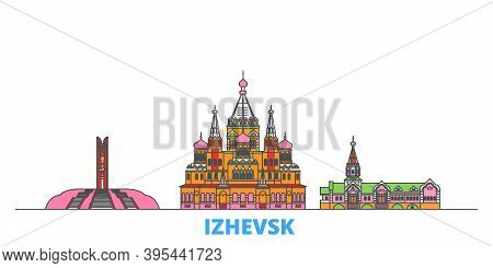 Russia, Izhevsk Line Cityscape, Flat Vector. Travel City Landmark, Oultine Illustration, Line World 