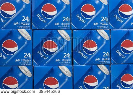Indianapolis - Circa November 2020: Pepsi Cases On Display. Pepsi And Pepsico Are Among The Largest 