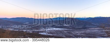 Beautiful Mountain Landscape With Valley At Caucasus Mountains.