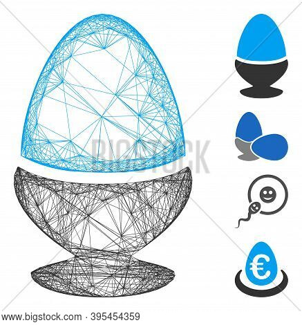 Vector Wire Frame Boiled Egg. Geometric Wire Frame Flat Network Based On Boiled Egg Icon, Designed W