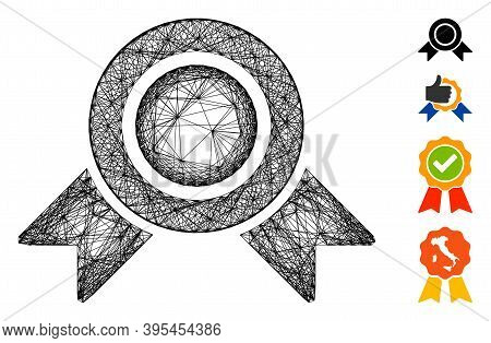 Vector Wire Frame Honour Medal. Geometric Wire Frame Flat Net Generated With Honour Medal Icon, Desi
