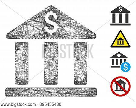 Vector Net Bank Building. Geometric Wire Carcass 2d Net Generated With Bank Building Icon, Designed 