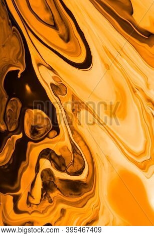 Monochrome Orange Marble Background.mixed Nail Polishes, Make Up Concept.beautiful Stains Of Liquid 