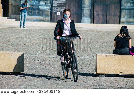 Reims France November 18, 2020 View Of Unidentified People Rolling In The Streets Of Reims During Co