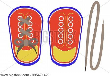 Lacing Threading Toy Shoes. Montessori Toys For Early Kids Education. Learning To Tie Shoes And Fine