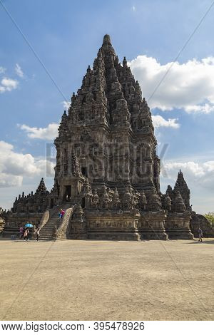 Prambanan, Indonesia - July 17, 2019: Ancient Hindu Temples Of Prambanan, Rara Jonggrang, In The Spe