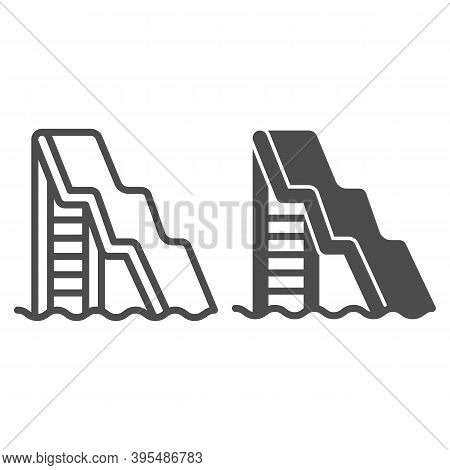 Water Slide With Ladder Line And Solid Icon, Aquapark Concept, Water Attractions Sign On White Backg