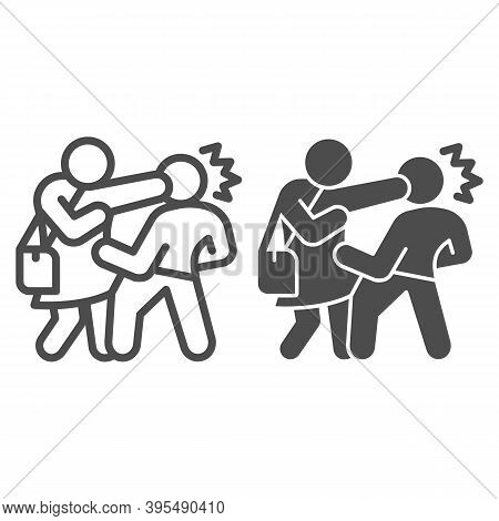 Woman With Bag Defending Herself From Bandit Line And Solid Icon, Self Defense Concept, Girl Beats M