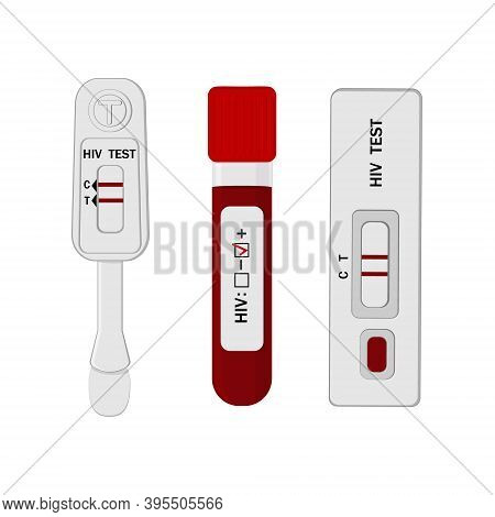Set Of 3 Tests For Hiv Infection And Aids, Blood Test In Vitro, Color Isolated Vector Illustration I