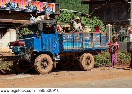 Heho, Myanmar - Nov 08, 2019: People At A Market In The City Center Of Heho In Myanmar, Former Burma