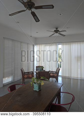 Denpasar, Indonesia - October 5, 2019: Interior Of A Common Living Room At Seruni Guest House.