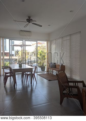Denpasar, Indonesia - October 5, 2019: Interior Of A Common Living Room At Seruni Guest House.