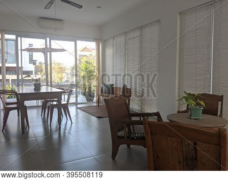 Denpasar, Indonesia - October 5, 2019: Interior Of A Common Living Room At Seruni Guest House.