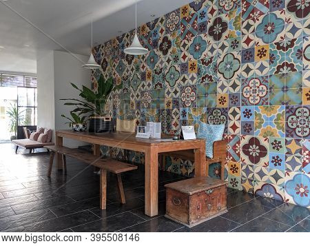 Denpasar, Indonesia - October 5, 2019: Interior Of A Common Living Room At Seruni Guest House.