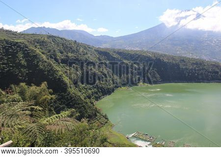 The Beauty Of Menjer Lake Against The Background Of Mount Sindoro. Tourist Destination \'hill Of Lov