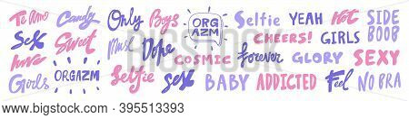 Vector Hand Drawn Sticker Logo Words Set Collection.