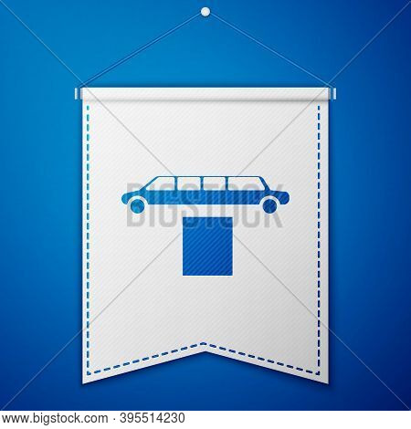 Blue Luxury Limousine Car And Carpet Icon Isolated On Blue Background. For World Premiere Celebritie