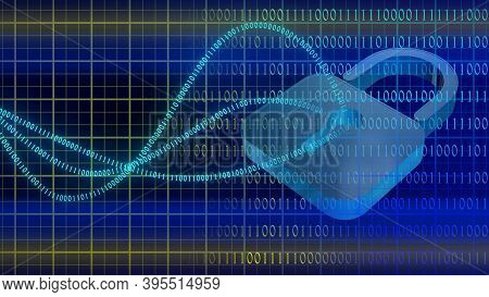 Abstract Cyber Security Concept - Graphic Elements Combined With Binary Code - Blurred Closed Padloc